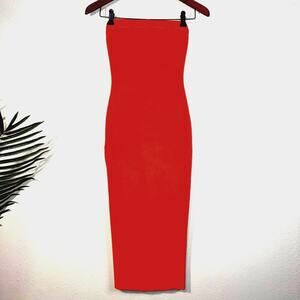 Hera Collection Orange Knit Strapless Tube Midi Bodycon Dress Small‎